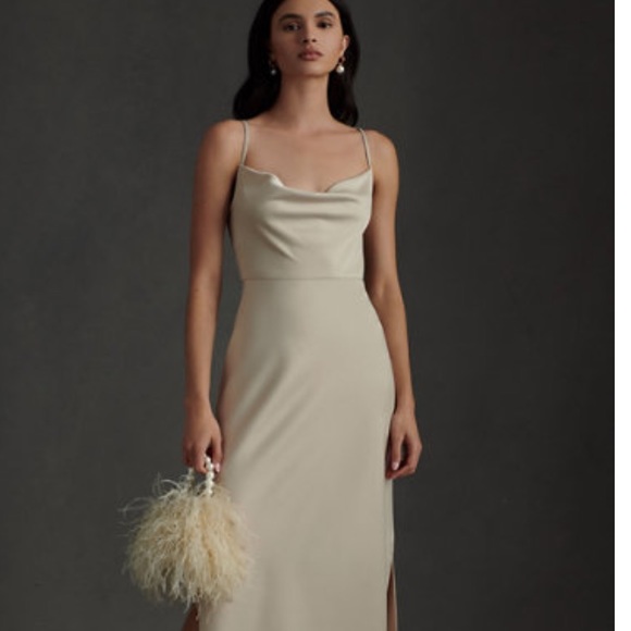 Cali Satin Charmeuse Midi Dress, color champagne, size 4 - Picture 1 of 5